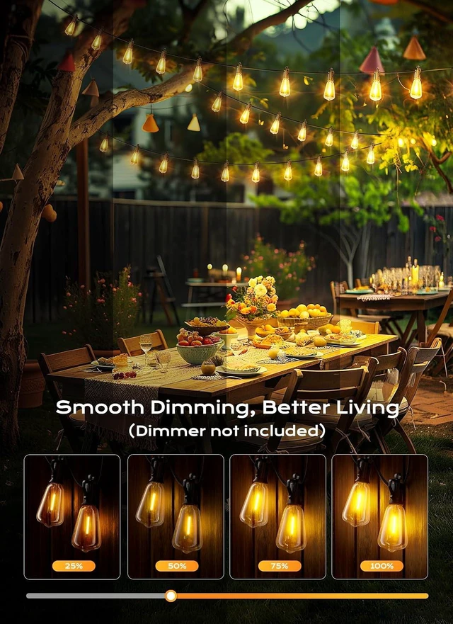 Alt view image 4 of 7 - Brightown Outdoor String Lights Patio Lights 100FT ST38 Waterproof Dimmable