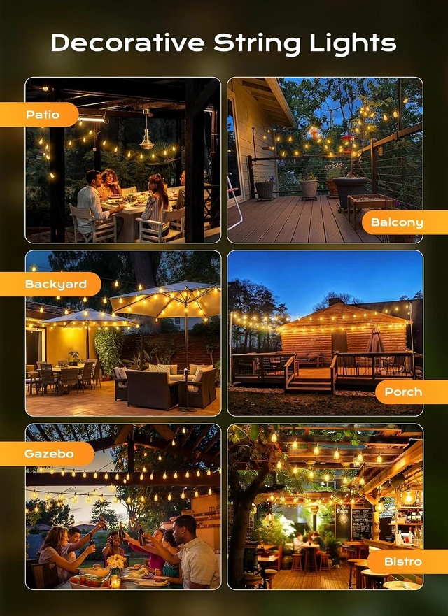 Alt view image 5 of 7 - Brightown Outdoor String Lights Patio Lights 100FT ST38 Waterproof Dimmable