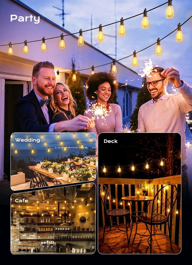 Alt view image 6 of 7 - Brightown Outdoor String Lights Patio Lights 100FT ST38 Waterproof Dimmable