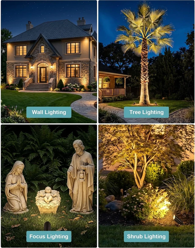 Alt view image 6 of 7 - Solid Brass Outdoor Landscape Spotlights, Heavy Duty Low Voltage Landscape Lighting with 5W 2700K Aluminum MR16 Bulbs, Wired 12V Waterproof Large Bronze Uplights for Garden, Yard, Trees, 10 Pack