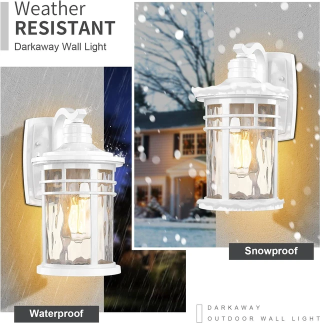 Alt view image 4 of 7 - Darkaway Outdoor Wall Light Fixture,Outside Porch Lights Wall Mounted with Water Ripple Glass Exterior Waterproof Lantern Modern Wall Sconce Lighting for Front Door Yard Patio