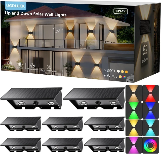 Main image of 8PACK Solar Sconce Lights Outdoor,8 Lighting Modes Up and Down Solar Wall Lights Dusk to Dawn Lighting IP65 Waterproof Solar Lights Outdoor for House Exterior Front Porch Garage Fence Patio Yard