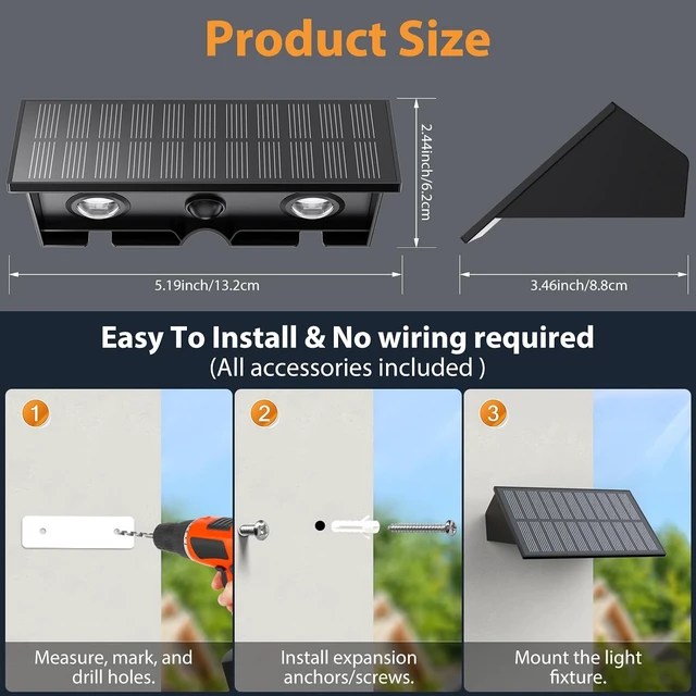 Alt view image 4 of 7 - 8PACK Solar Sconce Lights Outdoor,8 Lighting Modes Up and Down Solar Wall Lights Dusk to Dawn Lighting IP65 Waterproof Solar Lights Outdoor for House Exterior Front Porch Garage Fence Patio Yard