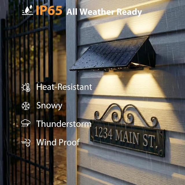 Alt view image 5 of 7 - 8PACK Solar Sconce Lights Outdoor,8 Lighting Modes Up and Down Solar Wall Lights Dusk to Dawn Lighting IP65 Waterproof Solar Lights Outdoor for House Exterior Front Porch Garage Fence Patio Yard