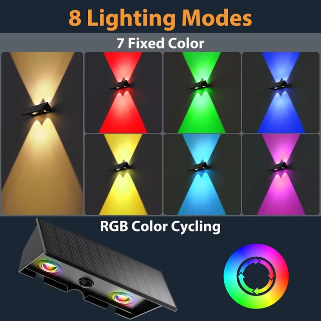 Alt view image 2 of 7 - 8PACK Solar Sconce Lights Outdoor,8 Lighting Modes Up and Down Solar Wall Lights Dusk to Dawn Lighting IP65 Waterproof Solar Lights Outdoor for House Exterior Front Porch Garage Fence Patio Yard