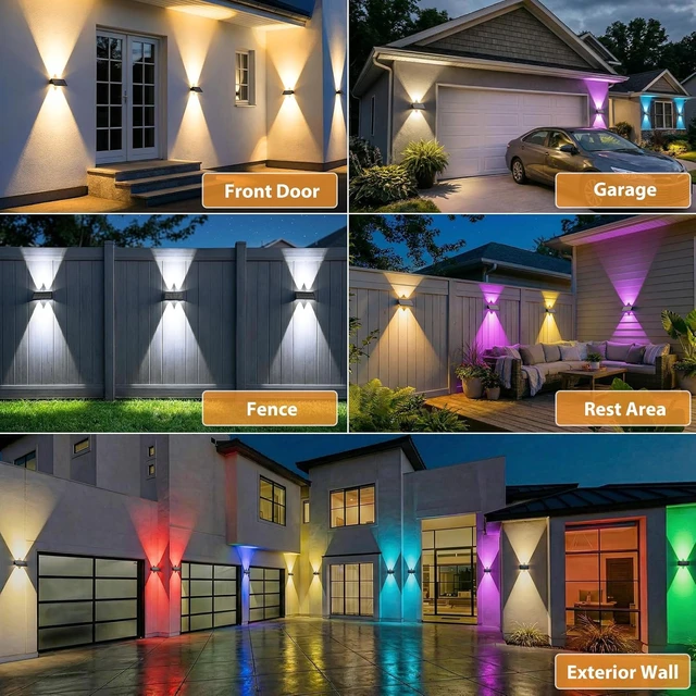 Alt view image 6 of 7 - 8PACK Solar Sconce Lights Outdoor,8 Lighting Modes Up and Down Solar Wall Lights Dusk to Dawn Lighting IP65 Waterproof Solar Lights Outdoor for House Exterior Front Porch Garage Fence Patio Yard