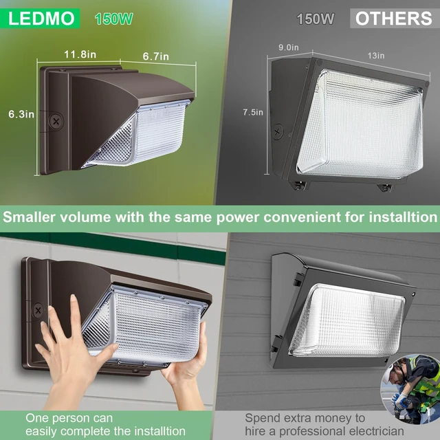 Alt view image 5 of 7 - ledmo LED Wall Pack Light 150W Ultra Bright 5000K 21000LM