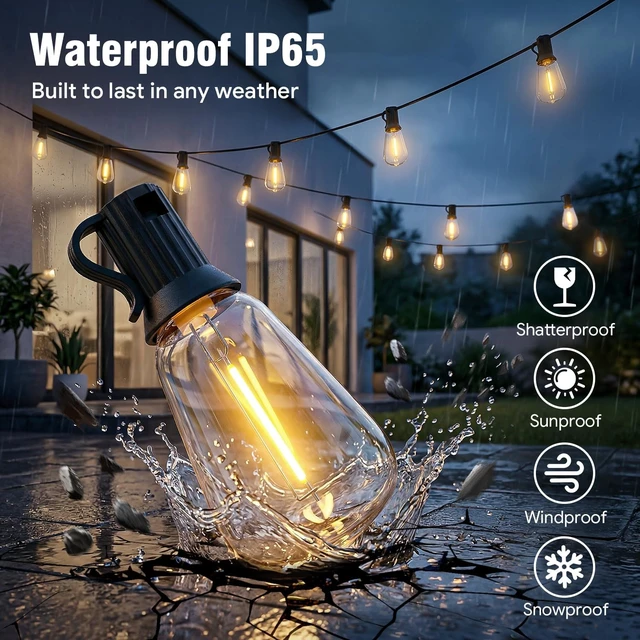 Alt view image 6 of 7 - Outdoor String Lights 100FT, APP & Remote Control Dimmable Patio Lights, Plug in LED String Lights with Timer, Waterproof Backyard Pergola Garden Party Decor
