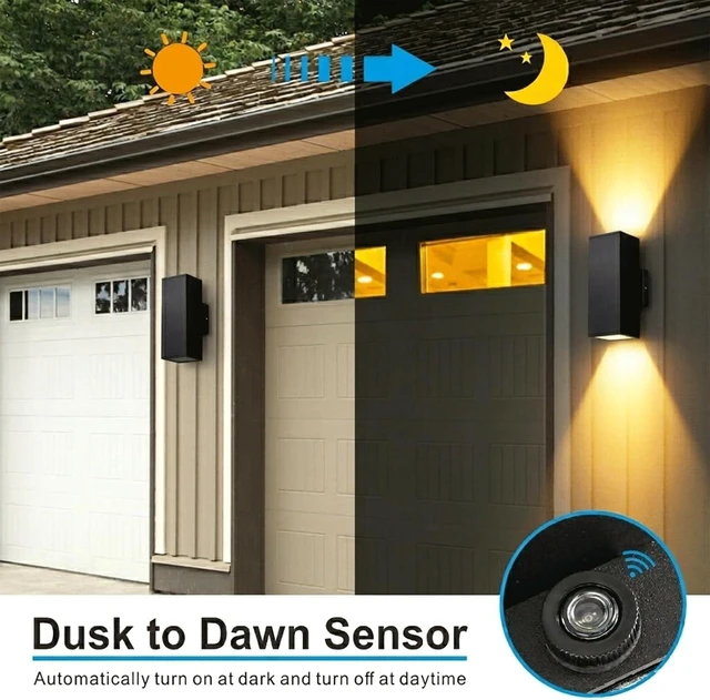 Alt view image 2 of 7 - DAKAFUL Dusk to Dawn Outdoor Lighting Sensor Porch Lights 2 Packs, 12W 2700K Integrated LED Up Down Lights Outdoor, IP65 Waterproof Aluminum Wall Sconce Exterior Wall Light for Porch Patio etc.