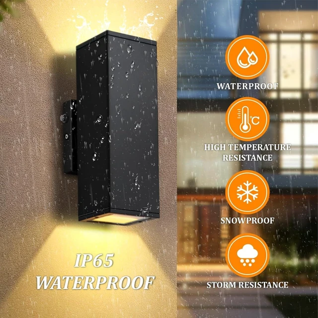 Alt view image 3 of 7 - DAKAFUL Dusk to Dawn Outdoor Lighting Sensor Porch Lights 2 Packs, 12W 2700K Integrated LED Up Down Lights Outdoor, IP65 Waterproof Aluminum Wall Sconce Exterior Wall Light for Porch Patio etc.