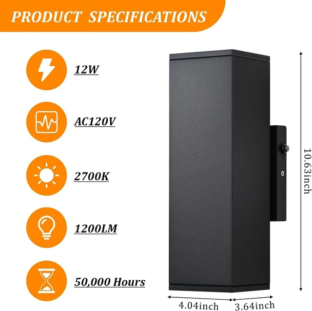 Alt view image 6 of 7 - DAKAFUL Dusk to Dawn Outdoor Lighting Sensor Porch Lights 2 Packs, 12W 2700K Integrated LED Up Down Lights Outdoor, IP65 Waterproof Aluminum Wall Sconce Exterior Wall Light for Porch Patio etc.