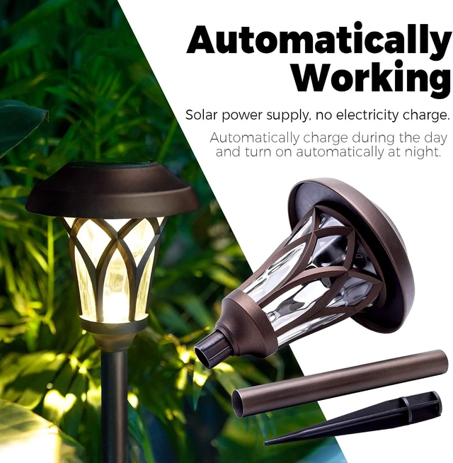 Alt view image 5 of 7 - GIGALUMI Solar Pathway Lights Outdoor, Metal Glass & ABS Landscape Lights