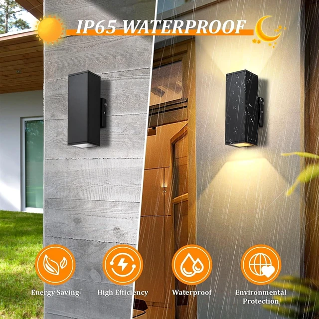 Alt view image 4 of 7 - DAKAFUL Dusk to Dawn Outdoor Lighting Sensor Porch Lights 2 Packs, 12W 2700K Integrated LED Up Down Lights Outdoor, IP65 Waterproof Aluminum Wall Sconce Exterior Wall Light for Porch Patio etc.