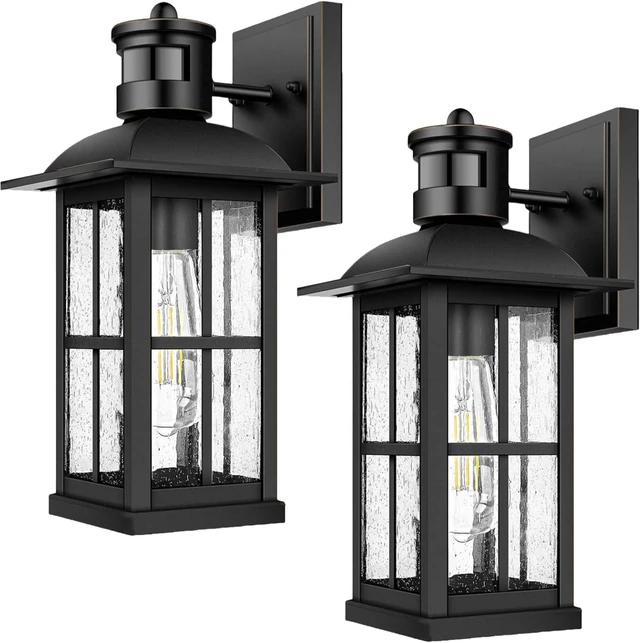 Main image of 2Pack 15inch Large Outdoor Wall Lights,Modern Black Exterior Lantern Wall Light Fixture with E26 Sockets & Tempered Glass,Waterproof Porch Wall Lighting for Garage,Garden