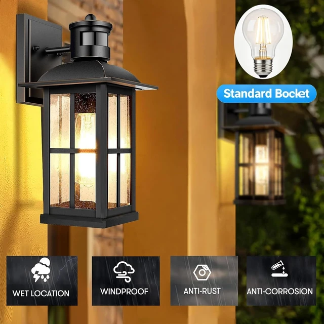 Alt view image 3 of 7 - 2Pack 15inch Large Outdoor Wall Lights,Modern Black Exterior Lantern Wall Light Fixture with E26 Sockets & Tempered Glass,Waterproof Porch Wall Lighting for Garage,Garden
