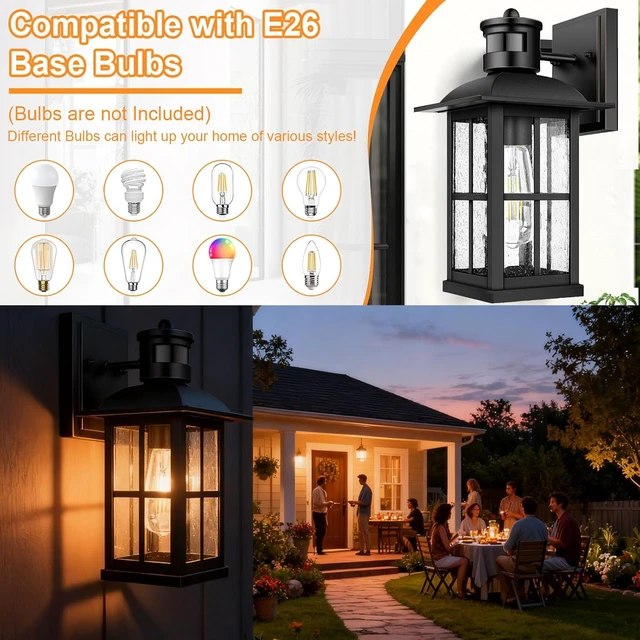 Alt view image 6 of 7 - 2Pack 15inch Large Outdoor Wall Lights,Modern Black Exterior Lantern Wall Light Fixture with E26 Sockets & Tempered Glass,Waterproof Porch Wall Lighting for Garage,Garden