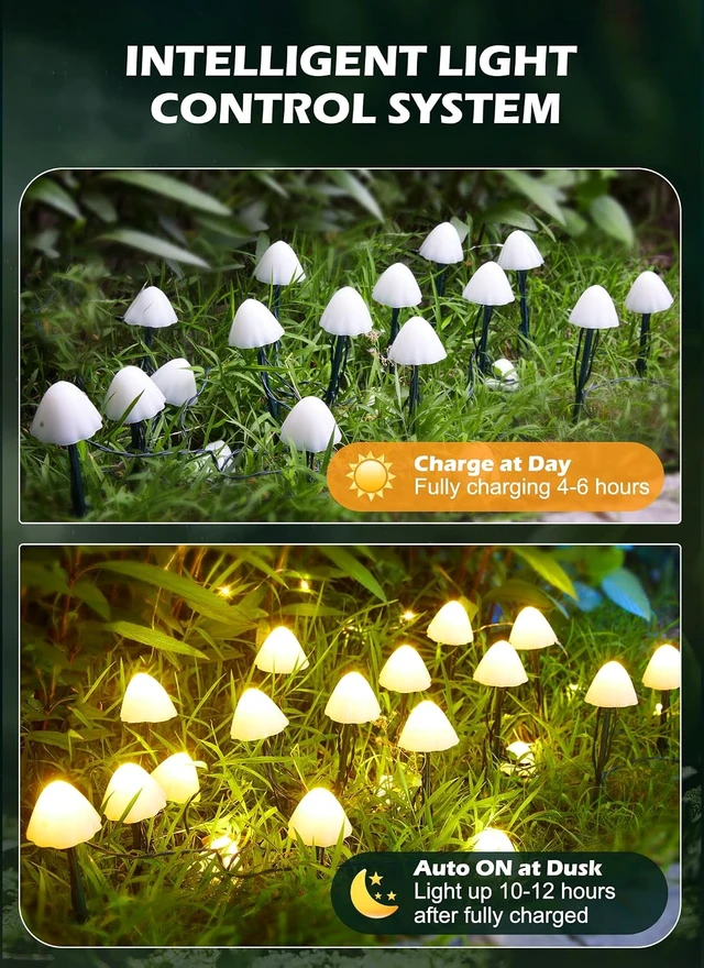 Alt view image 4 of 7 - Brightown Mushroom Solar Lights Outdoor Waterproof 20LED Garden Lights