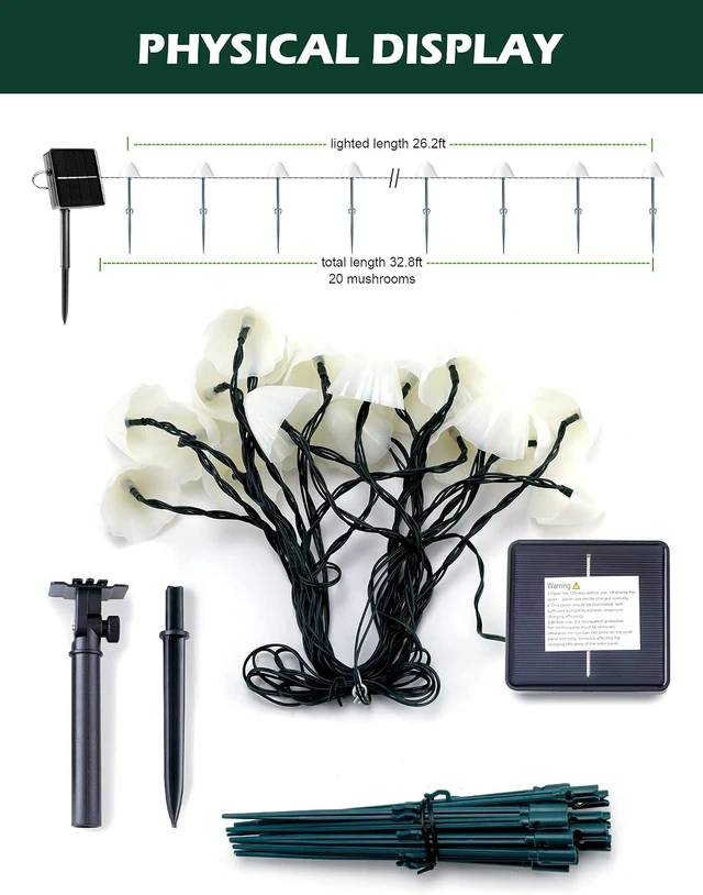 Alt view image 6 of 7 - Brightown Mushroom Solar Lights Outdoor Waterproof 20LED Garden Lights