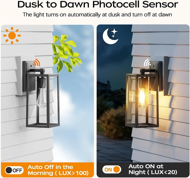 Alt view image 2 of 7 - PARTPHONER Dusk to Dawn Outdoor Light Fixtures Wall Mount, Sensor Porch Lights, Anti-Rust Exterior Wall Sconce Lighting Lamp, Waterproof Wall Lantern for Doorway, Garage, 2-Pack