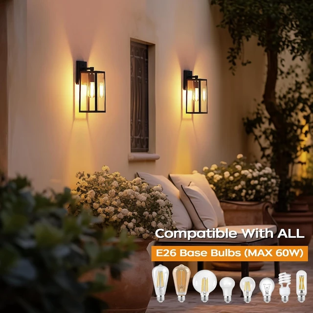 Alt view image 4 of 7 - PARTPHONER Dusk to Dawn Outdoor Light Fixtures Wall Mount, Sensor Porch Lights, Anti-Rust Exterior Wall Sconce Lighting Lamp, Waterproof Wall Lantern for Doorway, Garage, 2-Pack