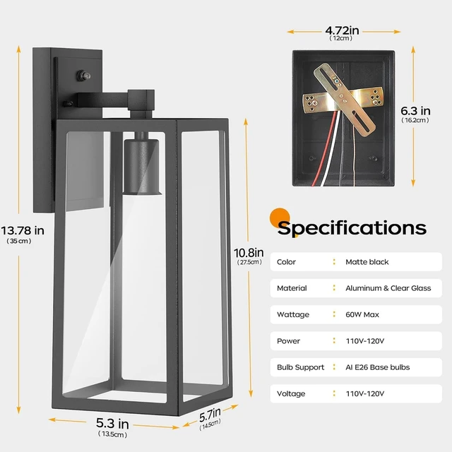 Alt view image 5 of 7 - PARTPHONER Dusk to Dawn Outdoor Light Fixtures Wall Mount, Sensor Porch Lights, Anti-Rust Exterior Wall Sconce Lighting Lamp, Waterproof Wall Lantern for Doorway, Garage, 2-Pack