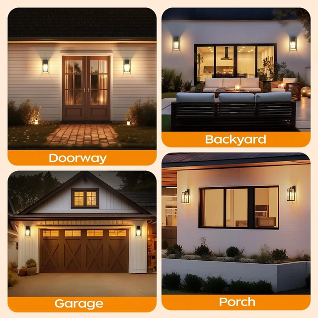 Alt view image 7 of 7 - PARTPHONER Dusk to Dawn Outdoor Light Fixtures Wall Mount, Sensor Porch Lights, Anti-Rust Exterior Wall Sconce Lighting Lamp, Waterproof Wall Lantern for Doorway, Garage, 2-Pack