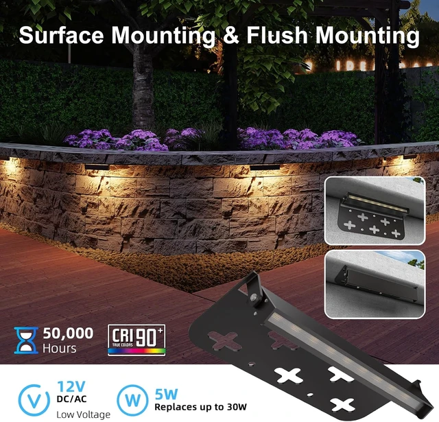 Alt view image 3 of 7 - 7 Inch Retaining Wall Lights, 2700K LED Hardscape Lighting, 12 Pack