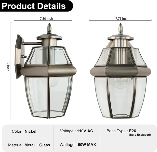 Alt view image 4 of 7 - Outdoor Wall Lantern, 12 Inch Waterproof Exterior Light Fixture.