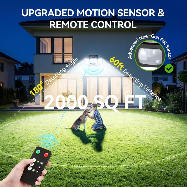 Alt view image 2 of 7 - Solar Flood Lights, 3500LM Motion Sensor Outdoor Lights with Remote