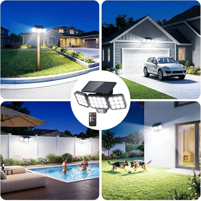 Alt view image 7 of 7 - Solar Flood Lights, 3500LM Motion Sensor Outdoor Lights with Remote