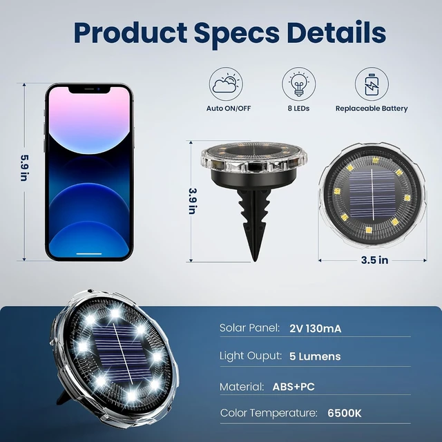 Alt view image 3 of 6 - SOLPEX Solar Ground Lights Outdoor, Pathway Lights 12 Pack Cool White