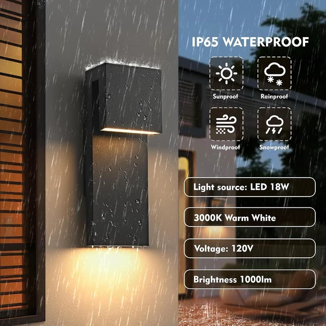 Alt view image 2 of 7 - Modern LED Outdoor Wall Sconce 3000K 18W IP65 Waterproof Integrated LED Outdoor Wall Lights Anti Rust Black Porch Lights Exterior Lighting Outside Lights Fixture for Garage,Balcony,Backyard (1PACK)