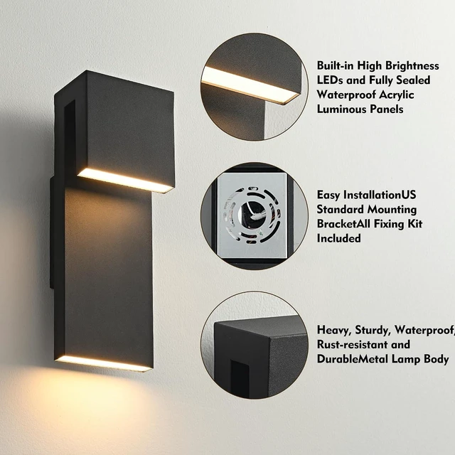 Alt view image 3 of 7 - Modern LED Outdoor Wall Sconce 3000K 18W IP65 Waterproof Integrated LED Outdoor Wall Lights Anti Rust Black Porch Lights Exterior Lighting Outside Lights Fixture for Garage,Balcony,Backyard (1PACK)
