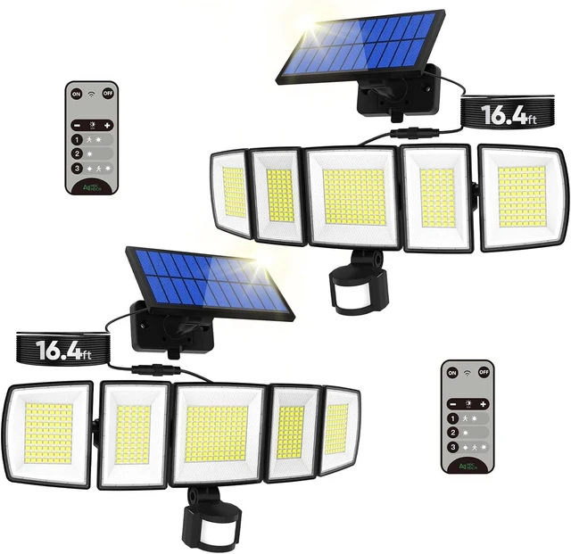 Main image of MDCMDCM Solar Motion Lights Outdoor - with 16.4ft Cable, 3000LM LED Security Lights for Outside Dusk to Dawn, IP65 Waterproof Flood Lights with Remote for Court Yard Garage Front Door