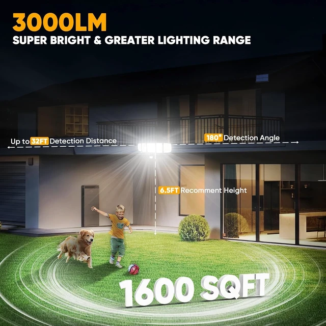 Alt view image 5 of 7 - MDCMDCM Solar Motion Lights Outdoor - with 16.4ft Cable, 3000LM LED Security Lights for Outside Dusk to Dawn, IP65 Waterproof Flood Lights with Remote for Court Yard Garage Front Door