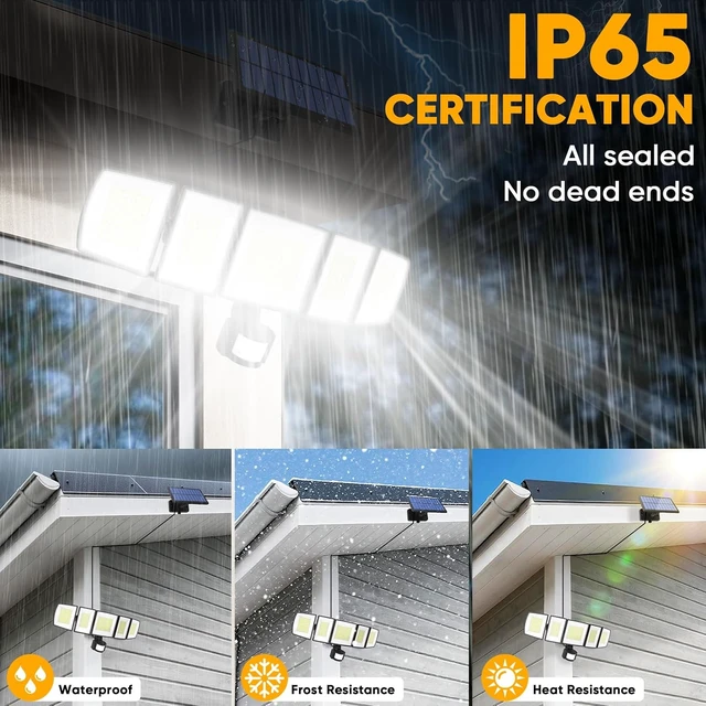 Alt view image 7 of 7 - MDCMDCM Solar Motion Lights Outdoor - with 16.4ft Cable, 3000LM LED Security Lights for Outside Dusk to Dawn, IP65 Waterproof Flood Lights with Remote for Court Yard Garage Front Door