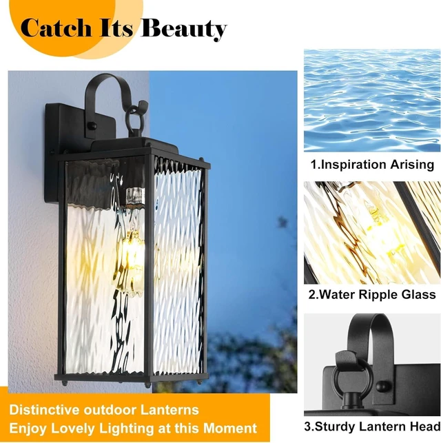 Alt view image 4 of 7 - 2-Pack Exterior Lighting Fixtures Water Ripple Glass Modern