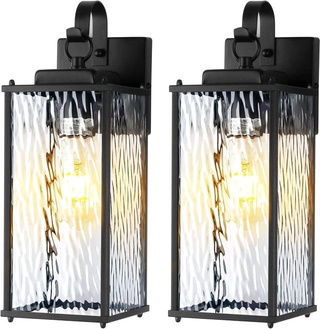 Alt view image 7 of 7 - 2-Pack Exterior Lighting Fixtures Water Ripple Glass Modern