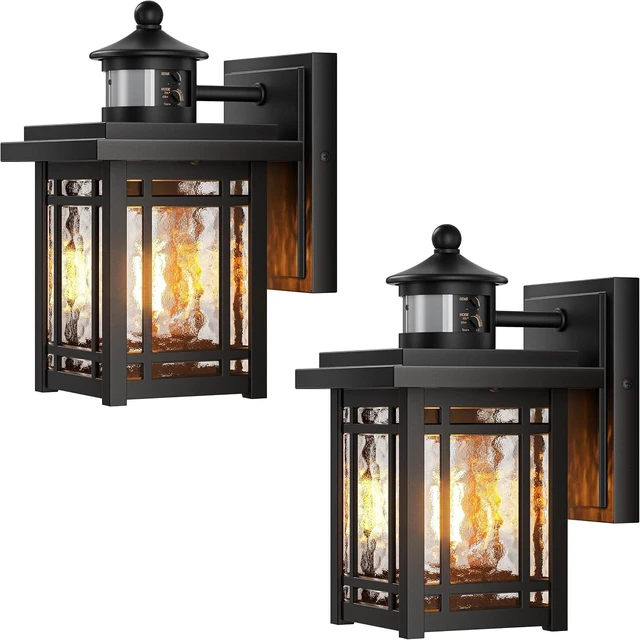 Main image of Gleamz 2-Pack Outdoor Porch Lights Wall Mount, Black Motion Sensor Outdoor Wall Lights, Aluminum Exterior Lighting Fixtures, Modern Exterior Lighting Fixtures Dusk to Dawn for Home Patio, E26 Socket