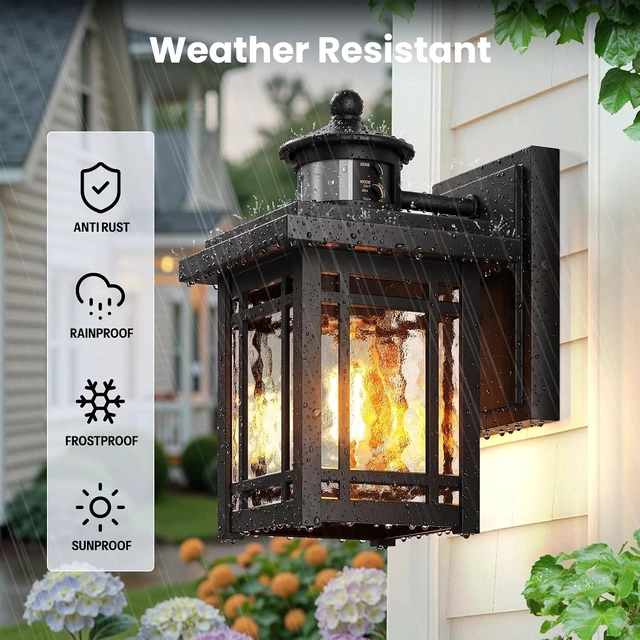 Alt view image 4 of 7 - Gleamz 2-Pack Outdoor Porch Lights Wall Mount, Black Motion Sensor Outdoor Wall Lights, Aluminum Exterior Lighting Fixtures, Modern Exterior Lighting Fixtures Dusk to Dawn for Home Patio, E26 Socket