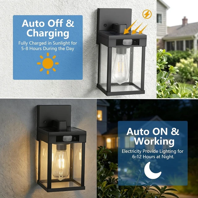 Alt view image 2 of 7 - Solar Wall Lanterns Outdoor with 3 Lighting Modes & Motion Sensor, 2 Pack