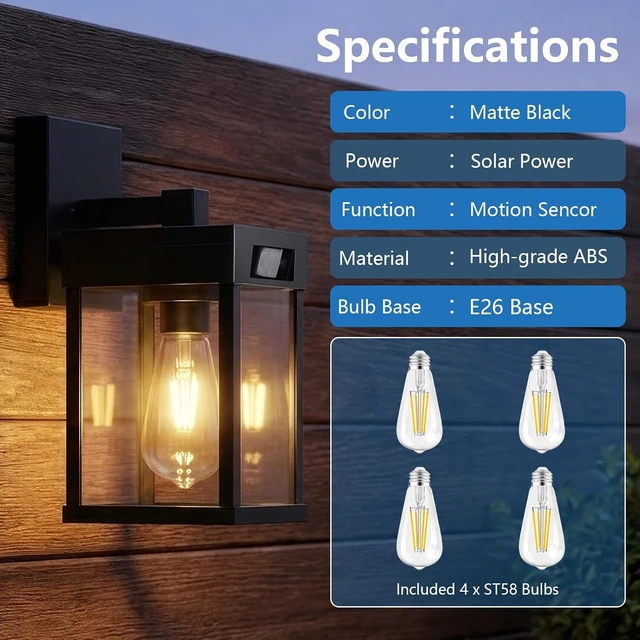 Alt view image 5 of 7 - Solar Wall Lanterns Outdoor with 3 Lighting Modes & Motion Sensor, 2 Pack