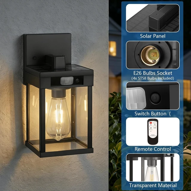 Alt view image 6 of 7 - Solar Wall Lanterns Outdoor with 3 Lighting Modes & Motion Sensor, 2 Pack