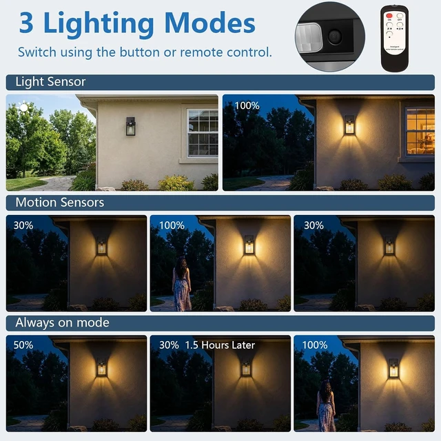 Alt view image 3 of 7 - Solar Wall Lanterns Outdoor with 3 Lighting Modes & Motion Sensor, 2 Pack
