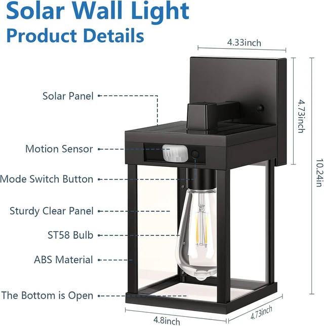 Alt view image 7 of 7 - Solar Wall Lanterns Outdoor with 3 Lighting Modes & Motion Sensor, 2 Pack