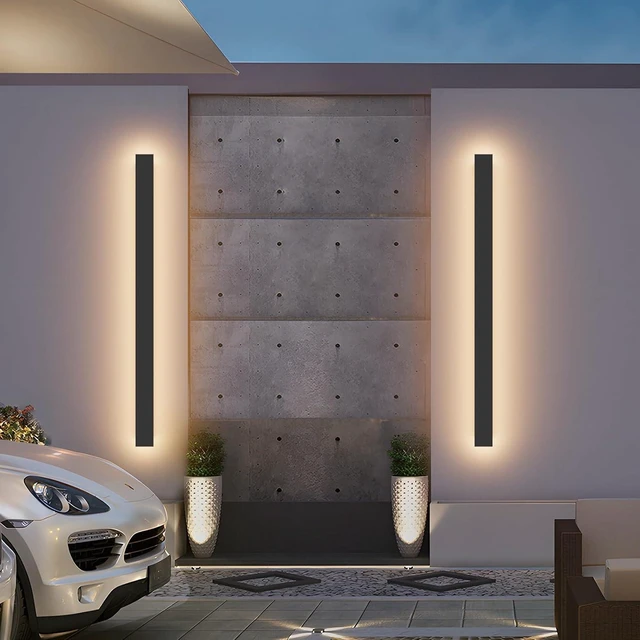 Alt view image 2 of 7 - 2 Pack 31.5inch Modern Outdoor LED Wall Lights 24W Exterior Wall Light Fixture IP65 Waterproof 3000K for House Porch Courtyard