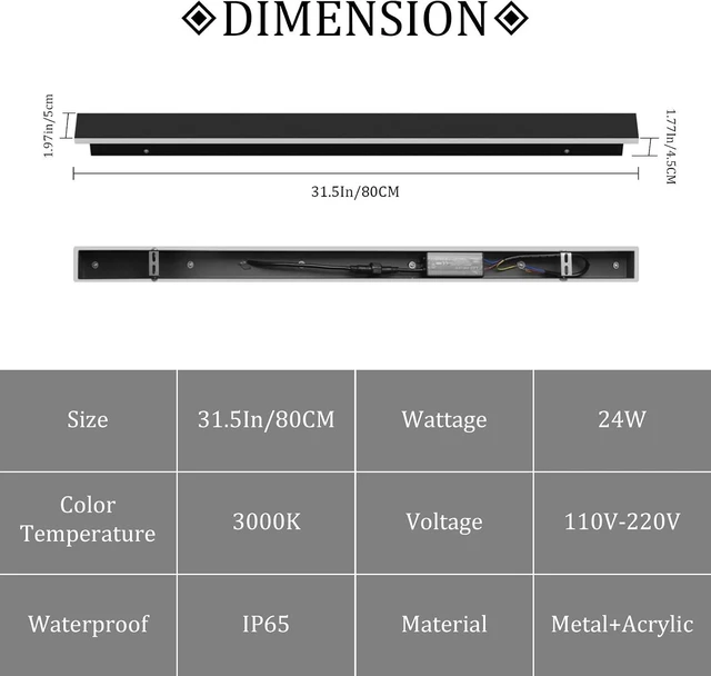 Alt view image 5 of 7 - 2 Pack 31.5inch Modern Outdoor LED Wall Lights 24W Exterior Wall Light Fixture IP65 Waterproof 3000K for House Porch Courtyard