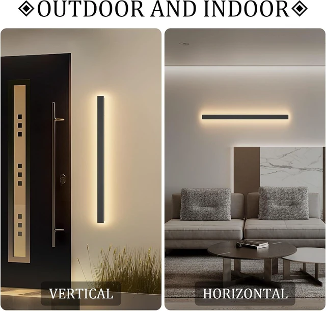 Alt view image 6 of 7 - 2 Pack 31.5inch Modern Outdoor LED Wall Lights 24W Exterior Wall Light Fixture IP65 Waterproof 3000K for House Porch Courtyard