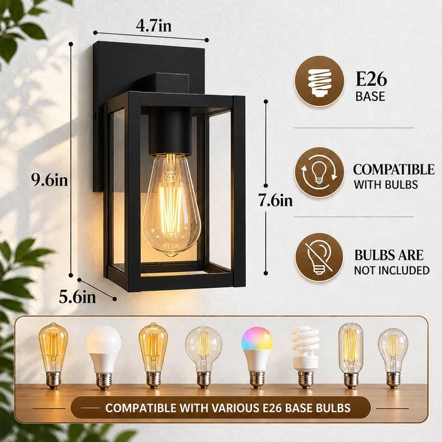 Alt view image 3 of 7 - wowlite Outdoor Porch Lights, Heavy-Duty Aluminum Wall Lanterns, 2 Pack