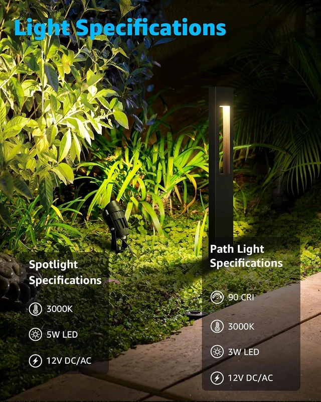 Alt view image 2 of 7 - SUNVIE 12-Pack Low Voltage Pathway Lights Wired with Spotlights LED Outdoor Landscape Lighting Kit for Path, Garden, Yard, Patio, Cast-Aluminum, IP65 Waterproof, 12-24V AC/DC, 3000K Warm White, Black